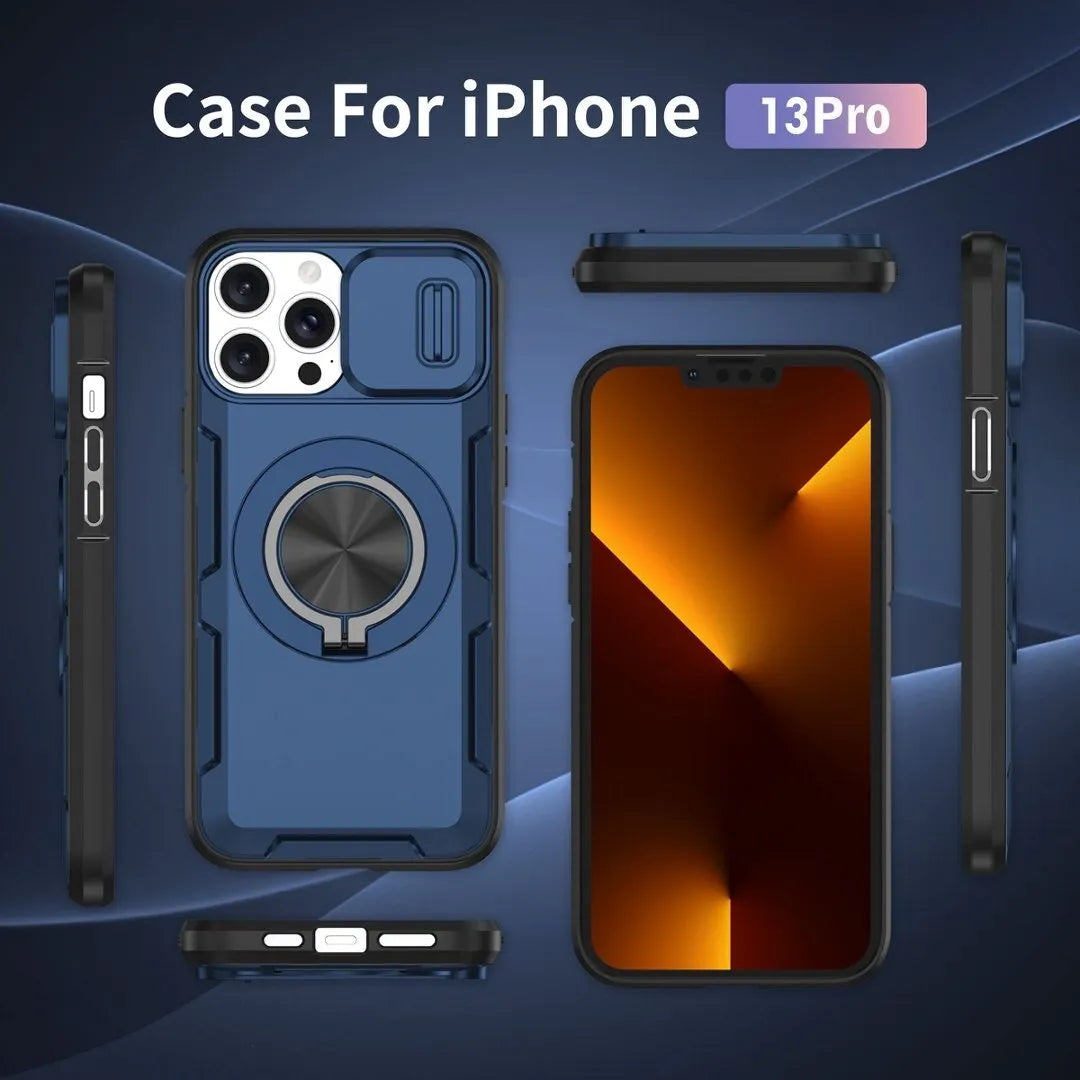 2-in-1 Magnetic Sliding Lens Case, Blue for iPhone 13 Pro V1293-MCHLS-13PRO