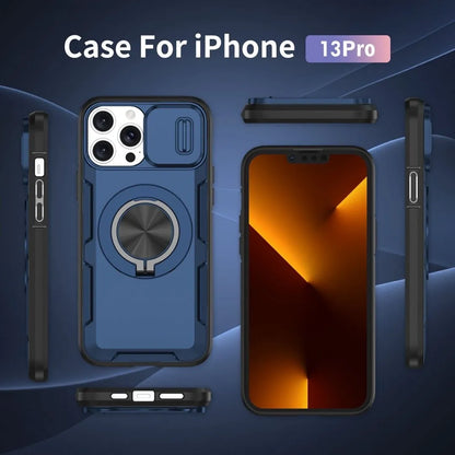 2-in-1 Magnetic Sliding Lens Case, Blue for iPhone 13 Pro V1293-MCHLS-13PRO