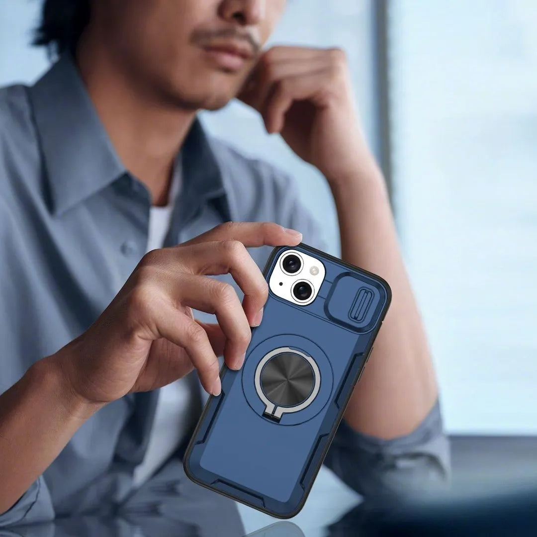 2-in-1 Magnetic Sliding Lens Case, Blue for iPhone 14 V1293-MCHLS-14