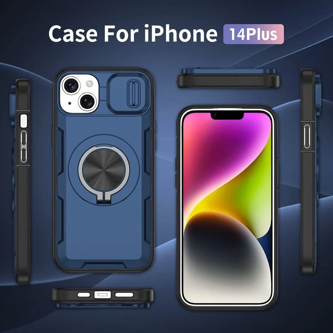 2-in-1 Magnetic Sliding Lens Case, Blue for iPhone 14 Plus V1293-MCHLS-14PLUS