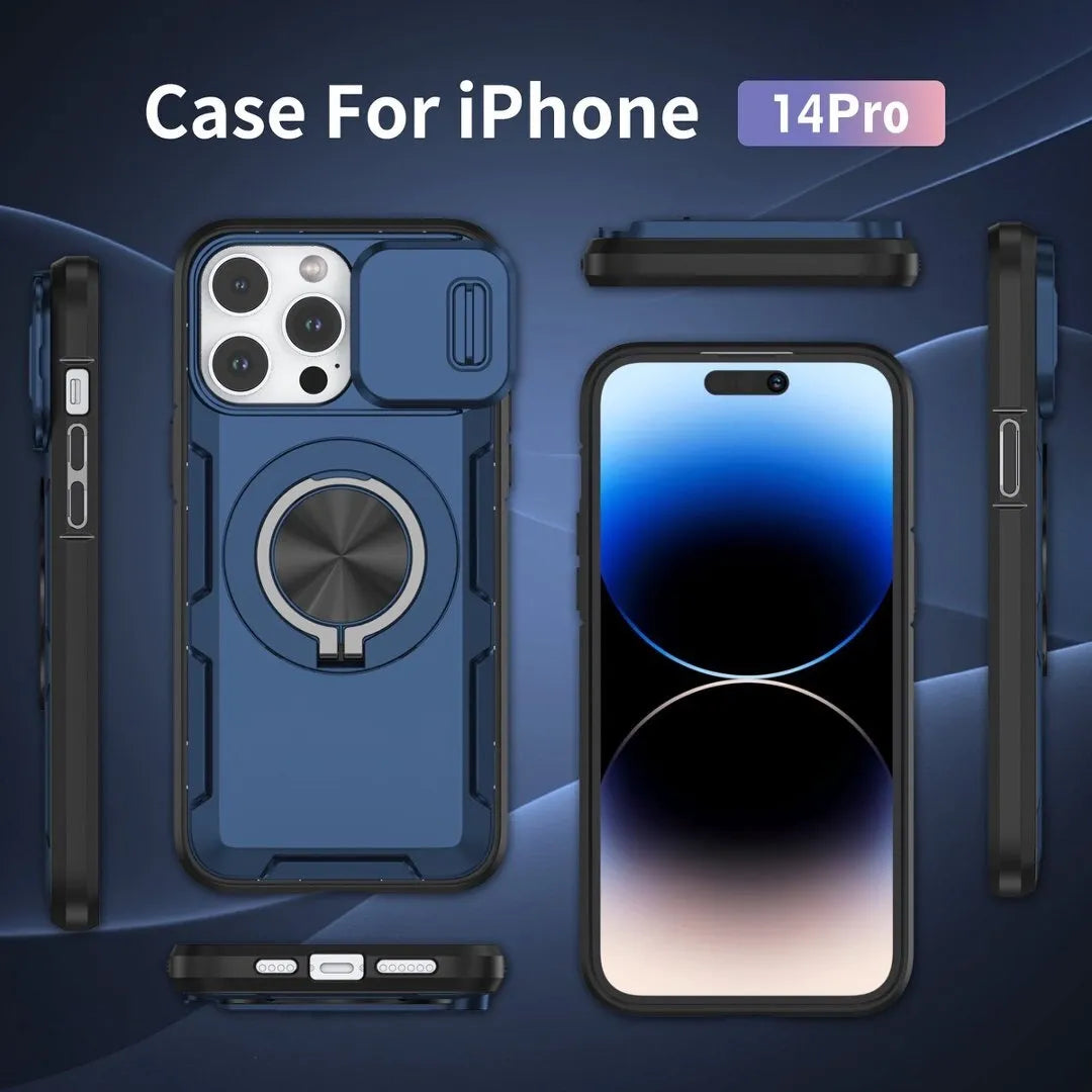 2-in-1 Magnetic Sliding Lens Case, Orange for iPhone 14 Pro V1293-MCHLS-14PRO