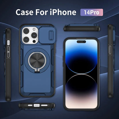 2-in-1 Magnetic Sliding Lens Case, Orange for iPhone 14 Pro V1293-MCHLS-14PRO
