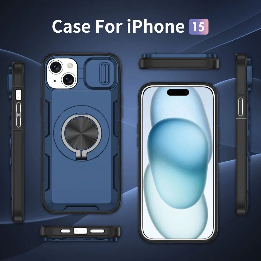 2-in-1 Magnetic Sliding Lens Case, Blue for iPhone 15 V1293-MCHLS-15