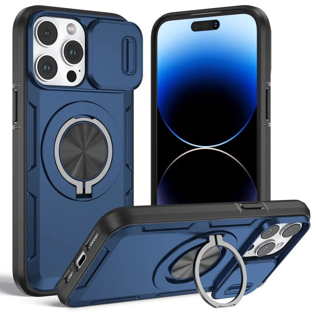 2-in-1 Magnetic Sliding Lens Case, Blue for iPhone 15 Pro V1293-MCHLS-15PRO