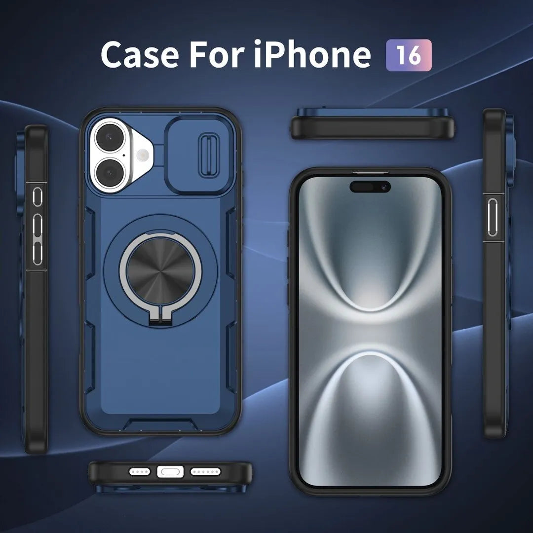 2-in-1 Magnetic Sliding Lens Case, Blue for iPhone 16 V1293-MCHLS-16