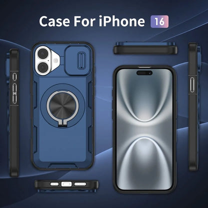 2-in-1 Magnetic Sliding Lens Case, Blue for iPhone 16 V1293-MCHLS-16