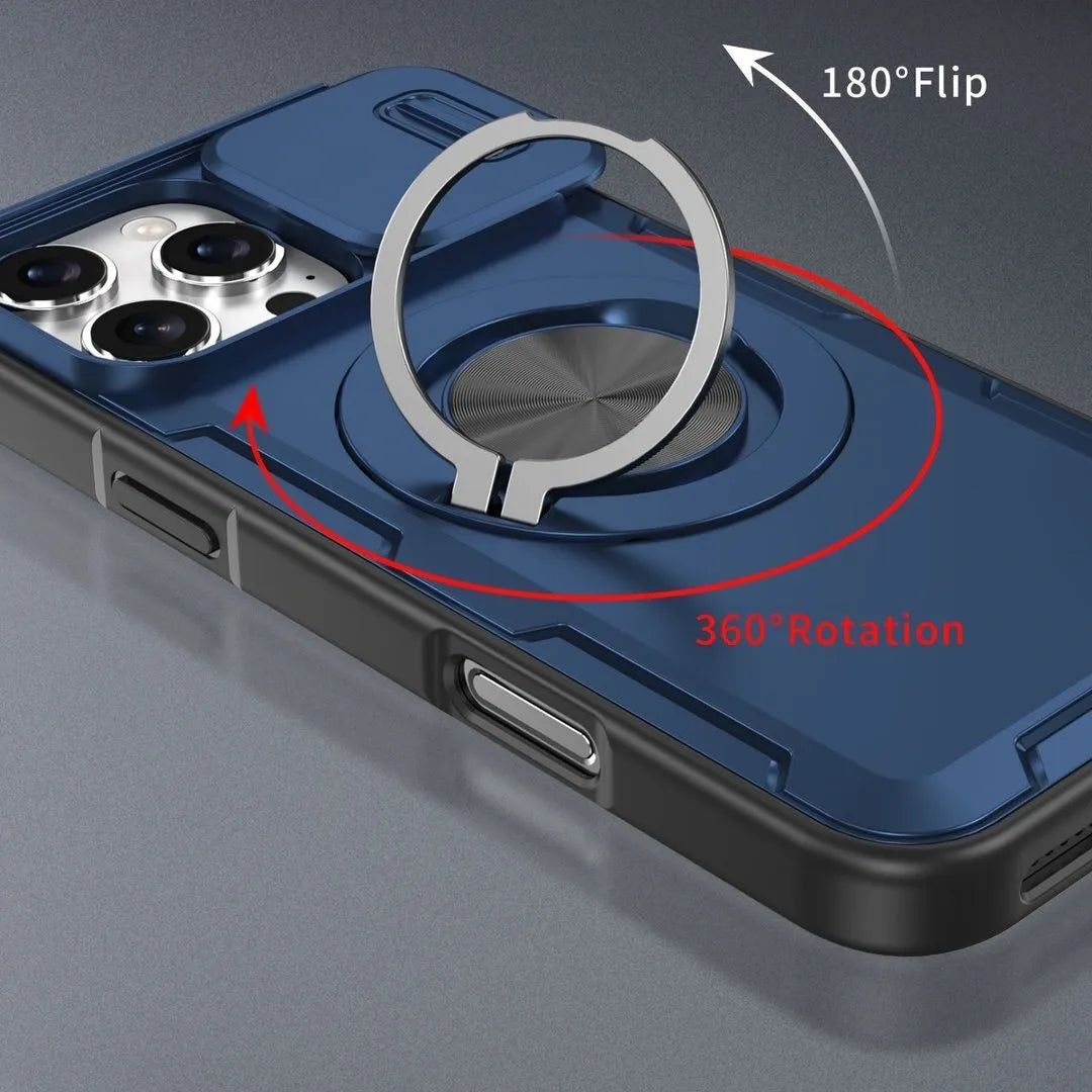 2-in-1 Magnetic Sliding Lens Case, Blue for iPhone 16 Pro Max V1293-MCHLS-16PM