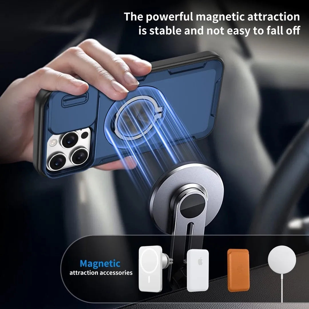 2-in-1 Magnetic Sliding Lens Case, Blue for iPhone 16 Pro Max V1293-MCHLS-16PM