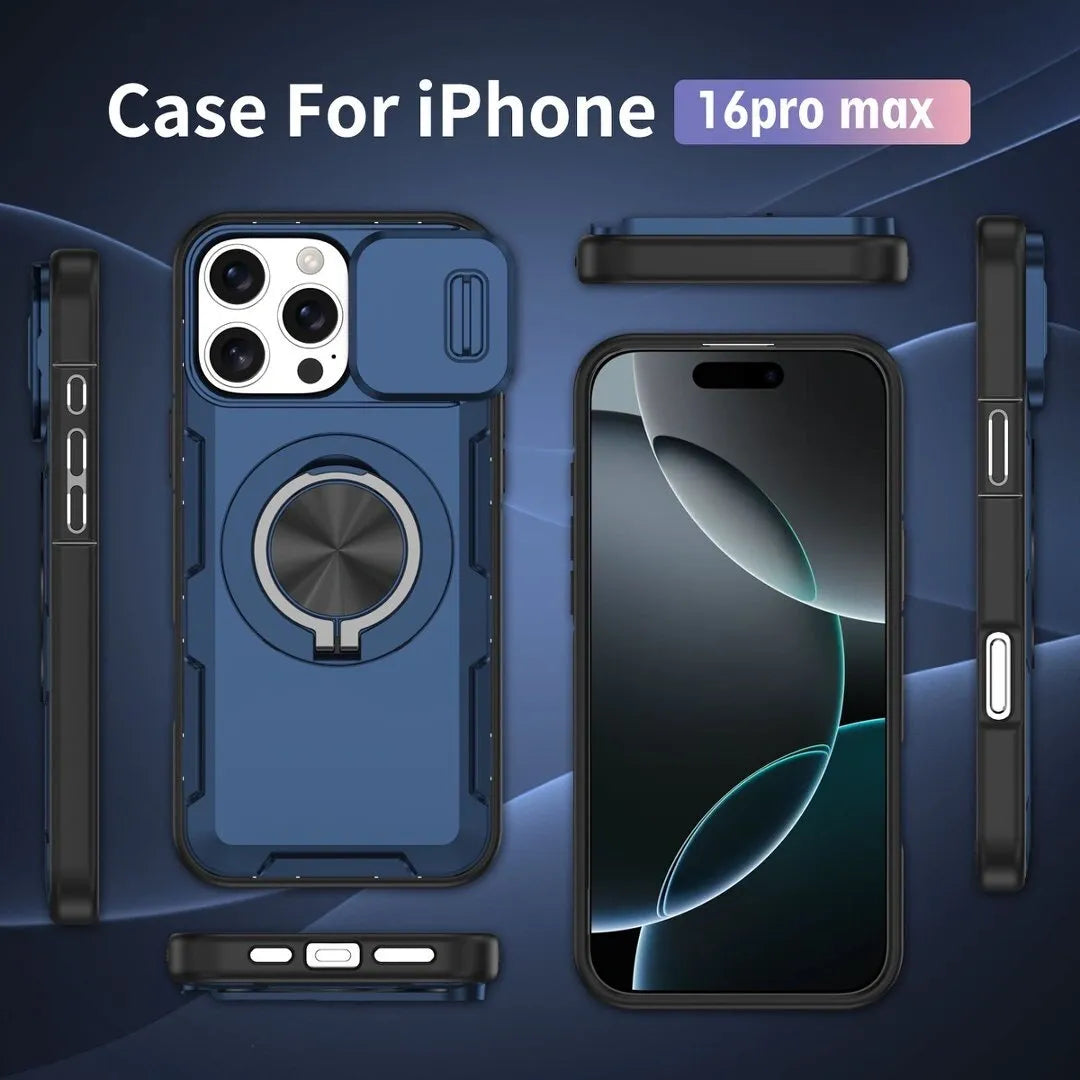 2-in-1 Magnetic Sliding Lens Case, Blue for iPhone 16 Pro Max V1293-MCHLS-16PM