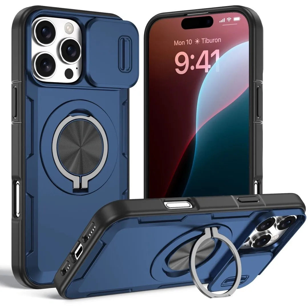 2-in-1 Magnetic Sliding Lens Case, Blue for iPhone 16 Pro V1293-MCHLS-16PRO