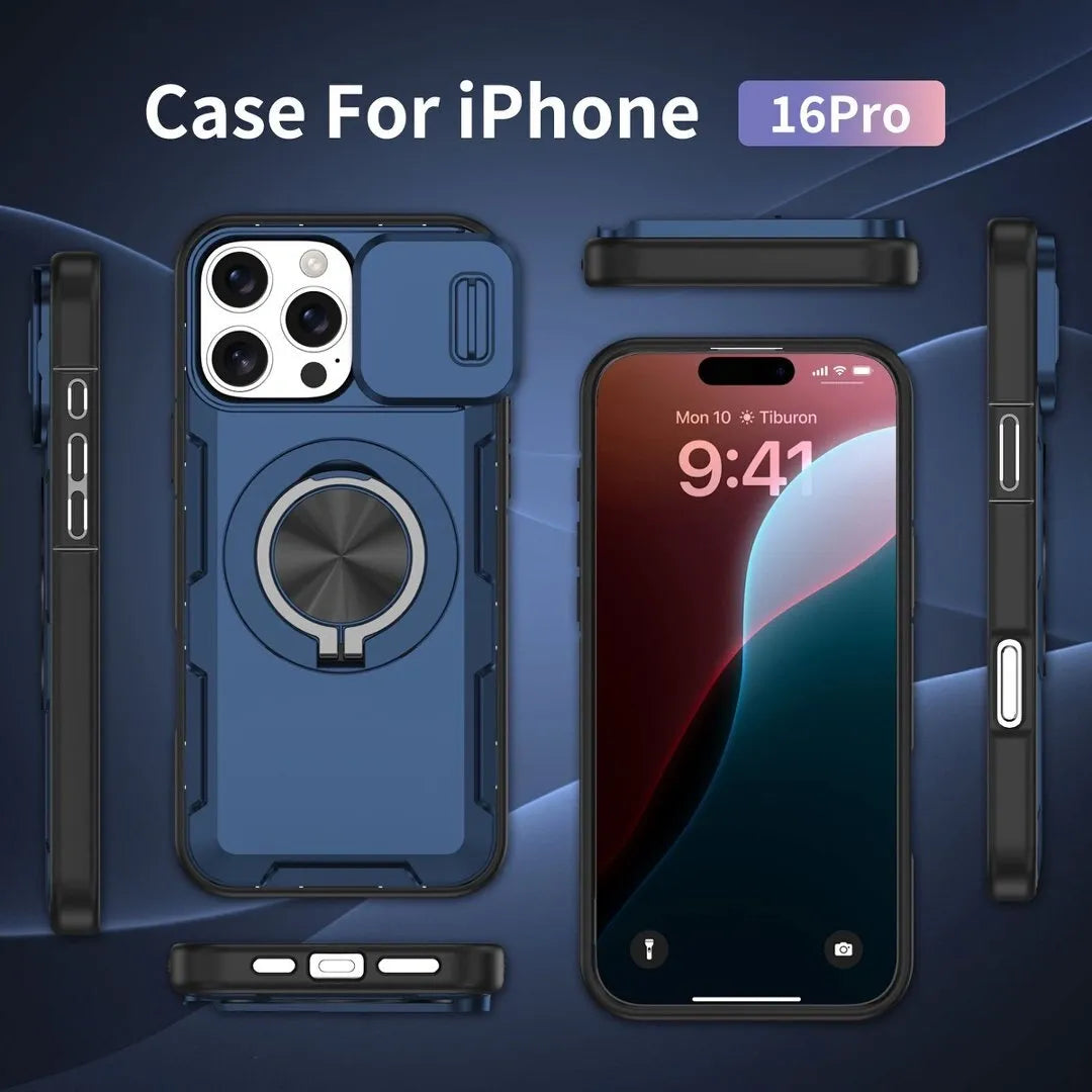 2-in-1 Magnetic Sliding Lens Case, Blue for iPhone 16 Pro V1293-MCHLS-16PRO