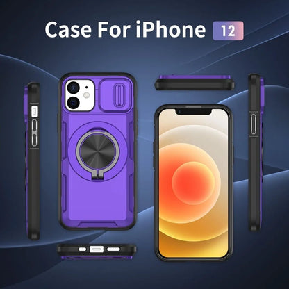 2-in-1 Magnetic Sliding Lens Case, Purple for iPhone 12 V1293-MCHZS-12