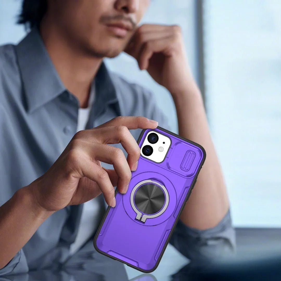 2-in-1 Magnetic Sliding Lens Case, Purple for iPhone 12 V1293-MCHZS-12