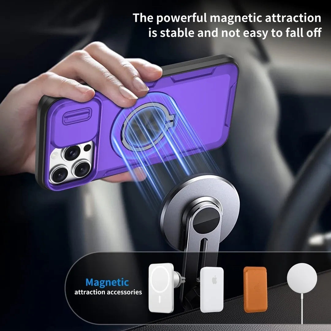 2-in-1 Magnetic Sliding Lens Case, Purple for iPhone 12 Pro V1293-MCHZS-12PRO