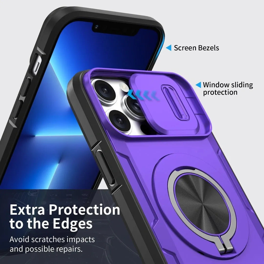 2-in-1 Magnetic Sliding Lens Case, Purple for iPhone 13 Pro Max V1293-MCHZS-13PM