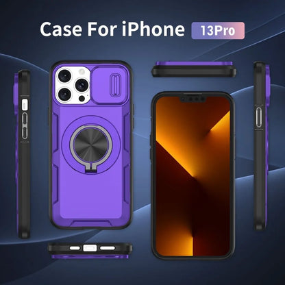 2-in-1 Magnetic Sliding Lens Case, Purple for iPhone 13 Pro V1293-MCHZS-13PRO