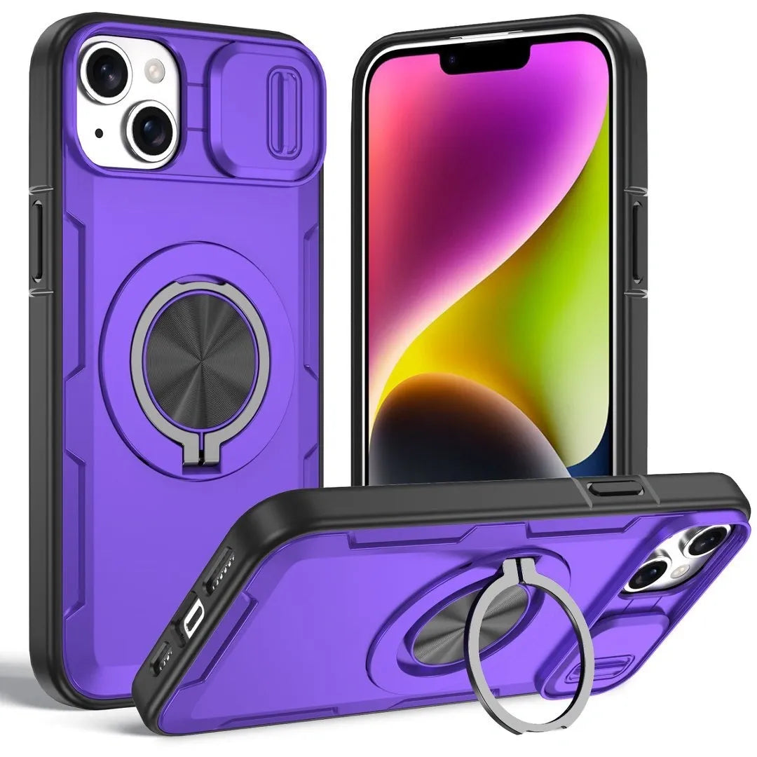 2-in-1 Magnetic Sliding Lens Case, Purple for iPhone 14 V1293-MCHZS-14