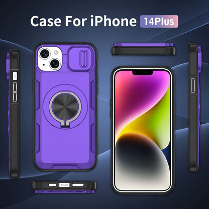 2-in-1 Magnetic Sliding Lens Case, Purple for iPhone 14 Plus V1293-MCHZS-14PLUS