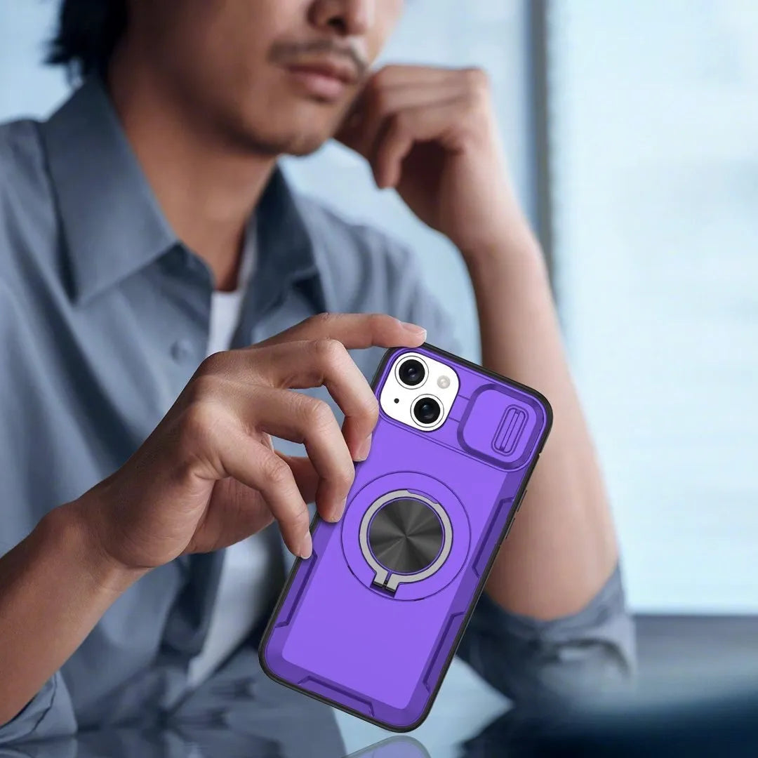 2-in-1 Magnetic Sliding Lens Case, Purple for iPhone 14 Plus V1293-MCHZS-14PLUS