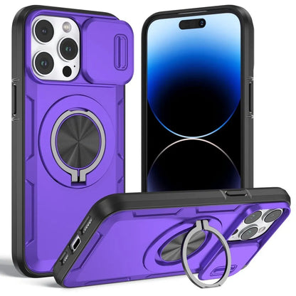 2-in-1 Magnetic Sliding Lens Case, Purple for iPhone 14 Pro Max V1293-MCHZS-14PM