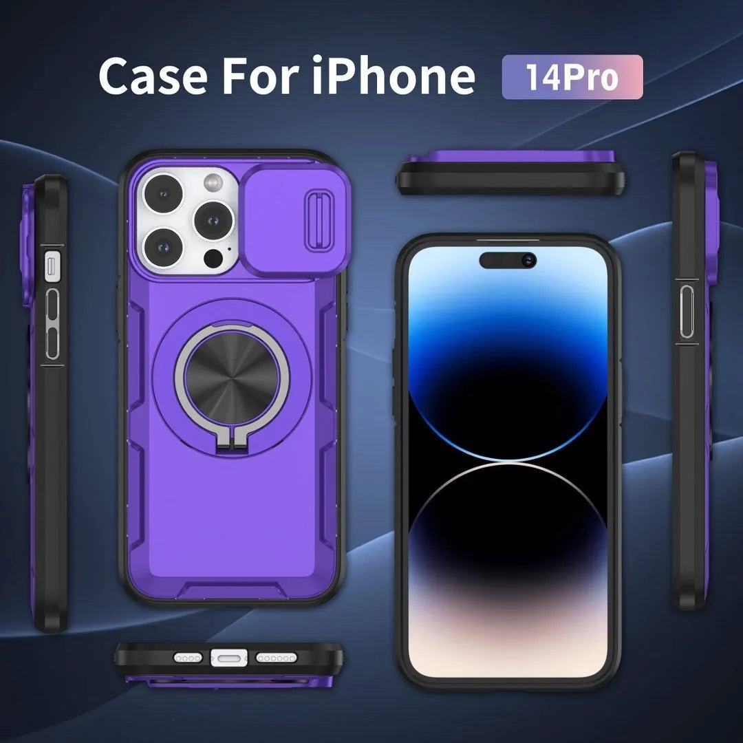 2-in-1 Magnetic Sliding Lens Case, Purple for iPhone 14 Pro V1293-MCHZS-14PRO