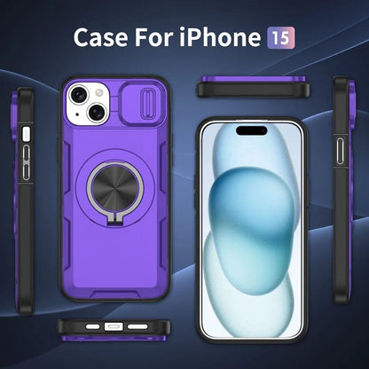 2-in-1 Magnetic Sliding Lens Case, Purple for iPhone 15 V1293-MCHZS-15