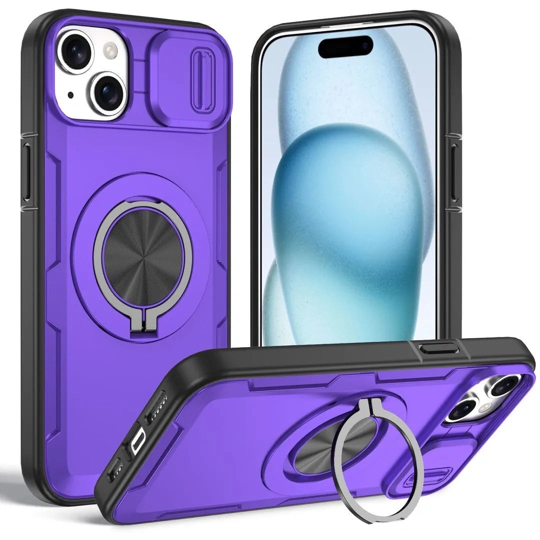 2-in-1 Magnetic Sliding Lens Case, Purple for iPhone 15 Plus V1293-MCHZS-15PLUS