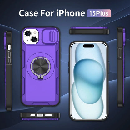2-in-1 Magnetic Sliding Lens Case, Purple for iPhone 15 Plus V1293-MCHZS-15PLUS