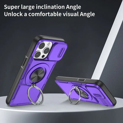 2-in-1 Magnetic Sliding Lens Case, Purple for iPhone 15 Pro V1293-MCHZS-15PRO