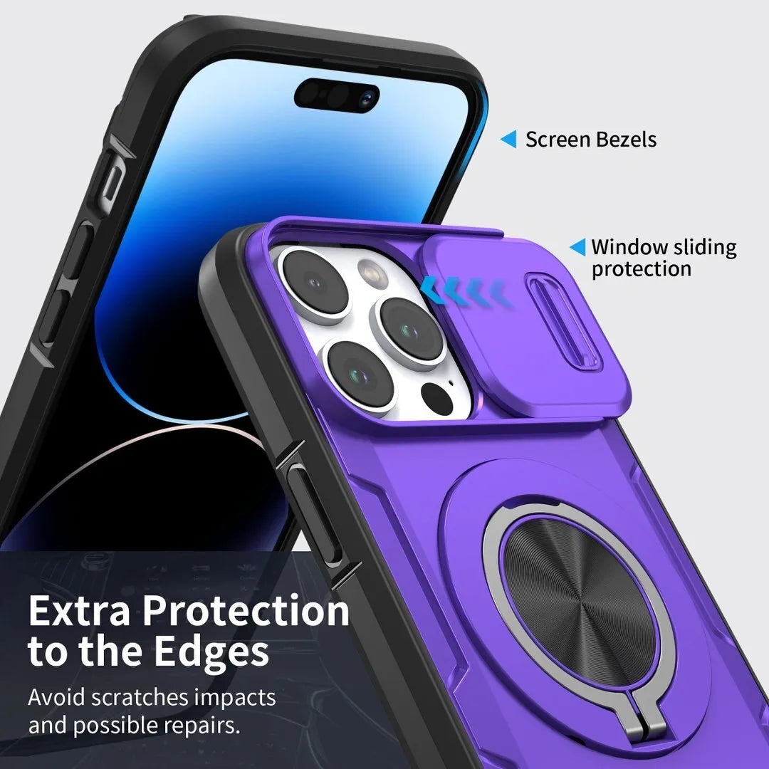 2-in-1 Magnetic Sliding Lens Case, Purple for iPhone 15 Pro V1293-MCHZS-15PRO