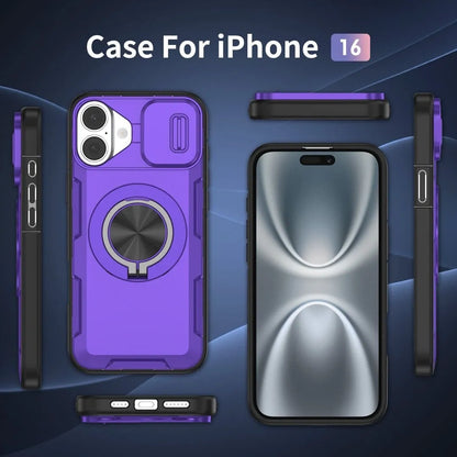 2-in-1 Magnetic Sliding Lens Case, Purple for iPhone 16 V1293-MCHZS-16