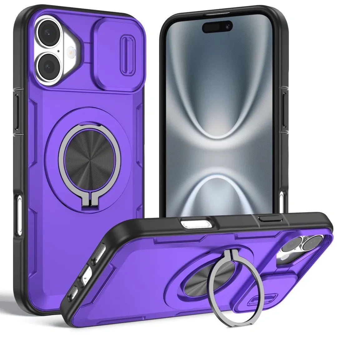 2-in-1 Magnetic Sliding Lens Case, Purple for iPhone 16 Plus V1293-MCHZS-16PLUS