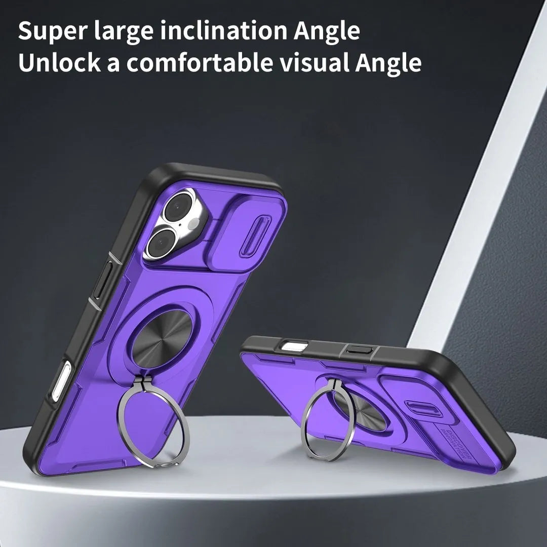 2-in-1 Magnetic Sliding Lens Case, Purple for iPhone 16 Plus V1293-MCHZS-16PLUS
