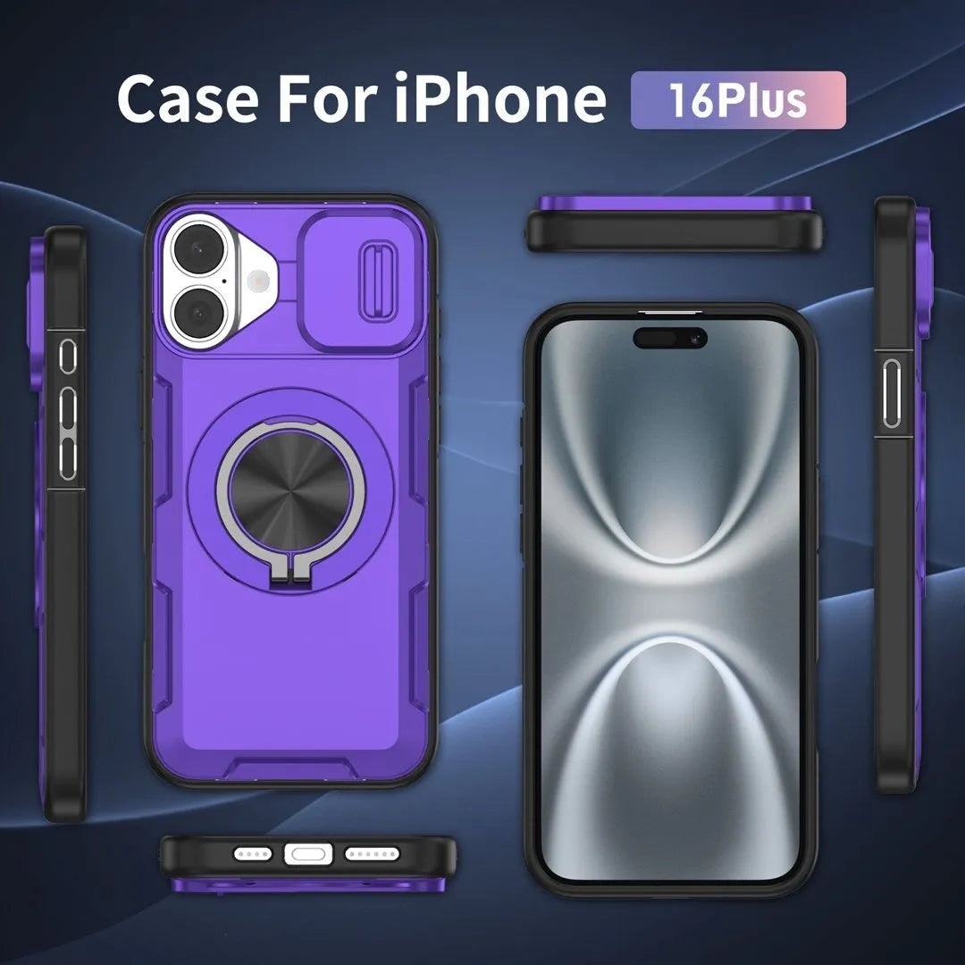 2-in-1 Magnetic Sliding Lens Case, Purple for iPhone 16 Plus V1293-MCHZS-16PLUS