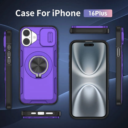2-in-1 Magnetic Sliding Lens Case, Purple for iPhone 16 Plus V1293-MCHZS-16PLUS
