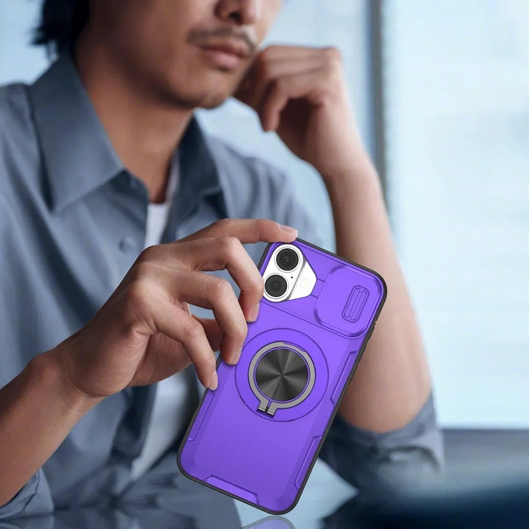2-in-1 Magnetic Sliding Lens Case, Purple for iPhone 16 Plus V1293-MCHZS-16PLUS