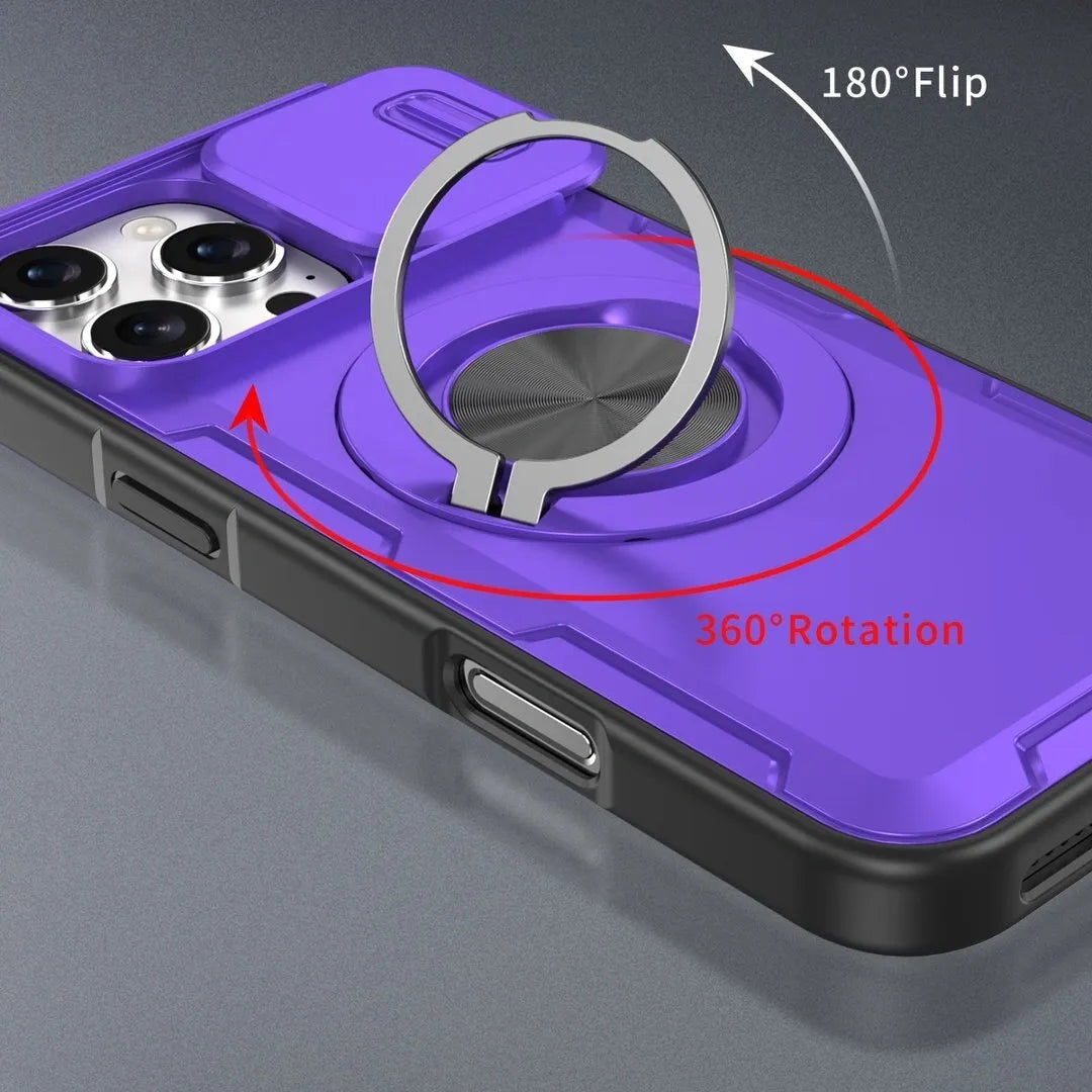 2-in-1 Magnetic Sliding Lens Case, Purple for iPhone 16 Pro Max V1293-MCHZS-16PM
