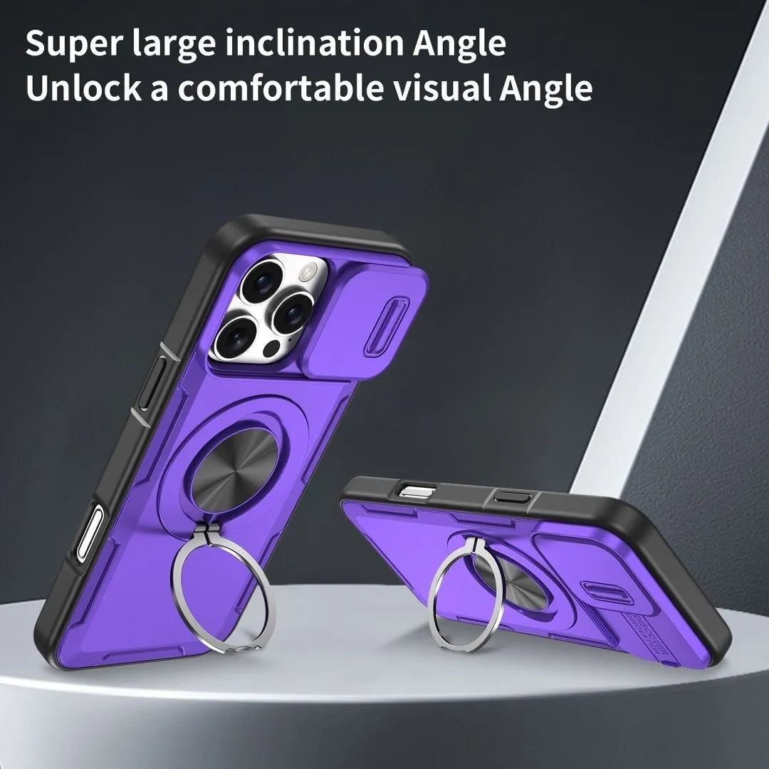 2-in-1 Magnetic Sliding Lens Case, Purple for iPhone 16 Pro Max V1293-MCHZS-16PM