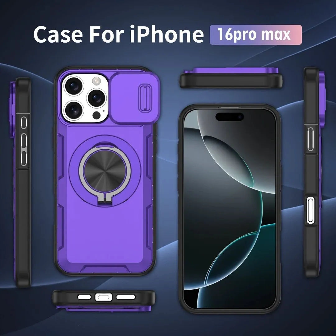 2-in-1 Magnetic Sliding Lens Case, Purple for iPhone 16 Pro Max V1293-MCHZS-16PM
