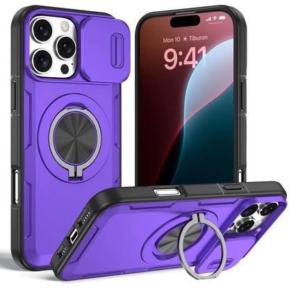 2-in-1 Magnetic Sliding Lens Case, Purple for iPhone 16 Pro V1293-MCHZS-16PRO