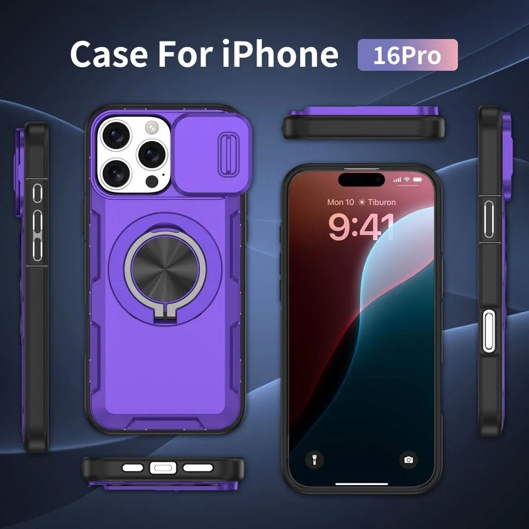 2-in-1 Magnetic Sliding Lens Case, Purple for iPhone 16 Pro V1293-MCHZS-16PRO