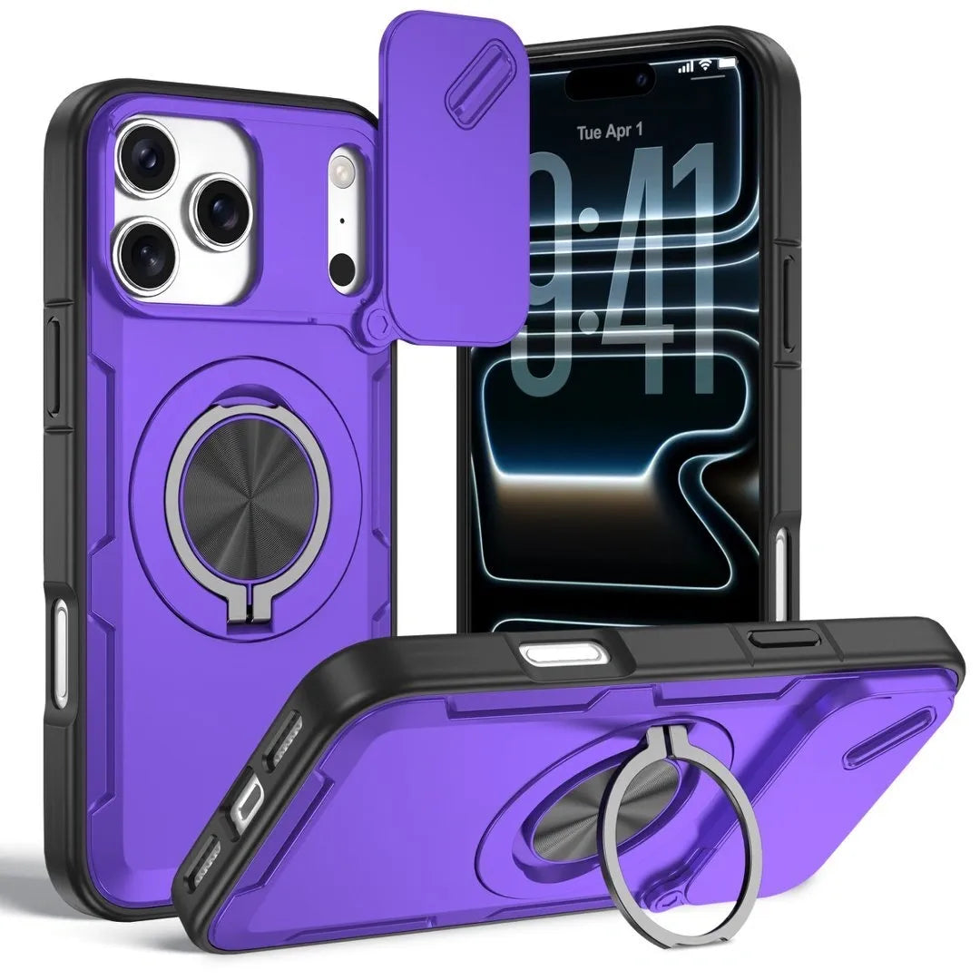 2-in-1 Magnetic Sliding Lens Case, Purple for iPhone 17 Pro Max V1293-MCHZS-17PM