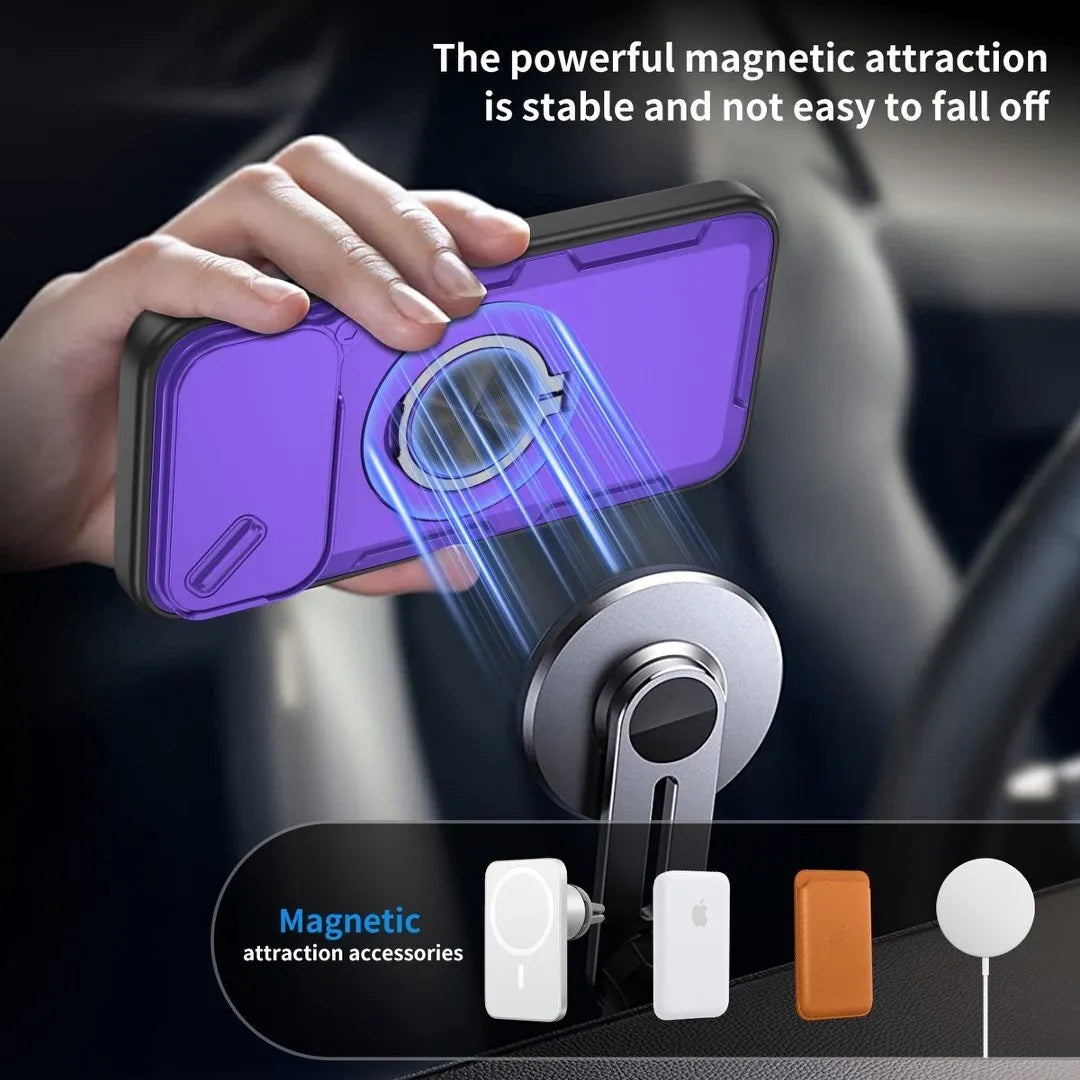 2-in-1 Magnetic Sliding Lens Case, Purple for iPhone 17 Pro Max V1293-MCHZS-17PM