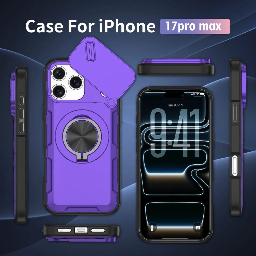 2-in-1 Magnetic Sliding Lens Case, Purple for iPhone 17 Pro Max V1293-MCHZS-17PM