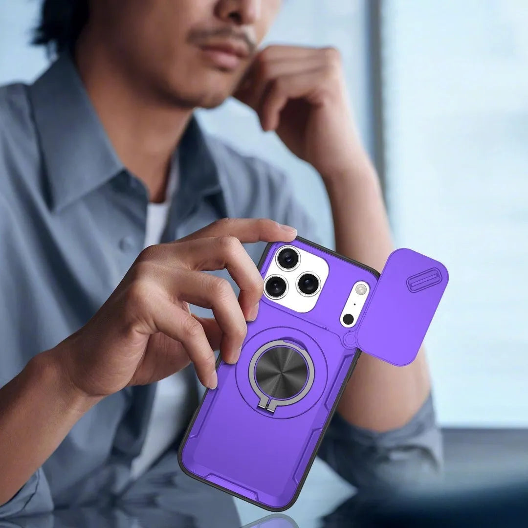 2-in-1 Magnetic Sliding Lens Case, Purple for iPhone 17 Pro V1293-MCHZS-17PRO
