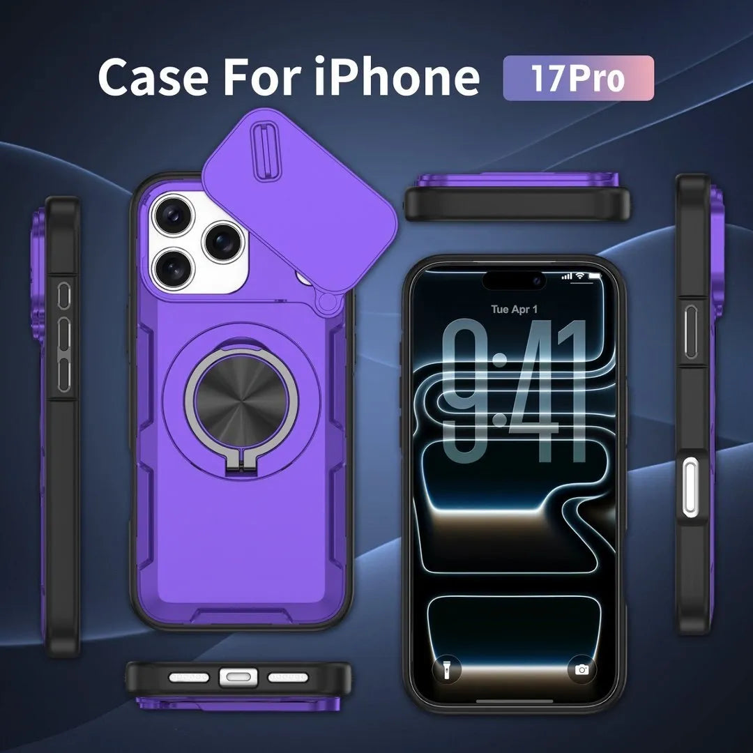 2-in-1 Magnetic Sliding Lens Case, Purple for iPhone 17 Pro V1293-MCHZS-17PRO