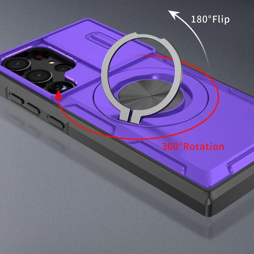 2-in-1 Magnetic Sliding Lens Case, Purple for Samsung S23Ultra V1293-MCHZS-23U
