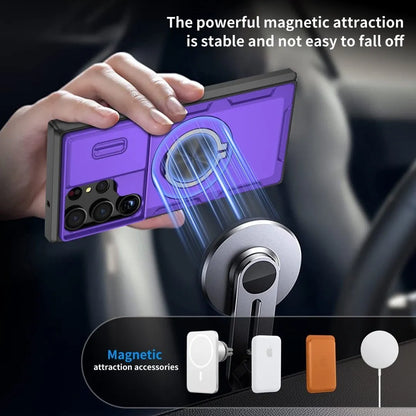 2-in-1 Magnetic Sliding Lens Case, Purple for Samsung S23Ultra V1293-MCHZS-23U