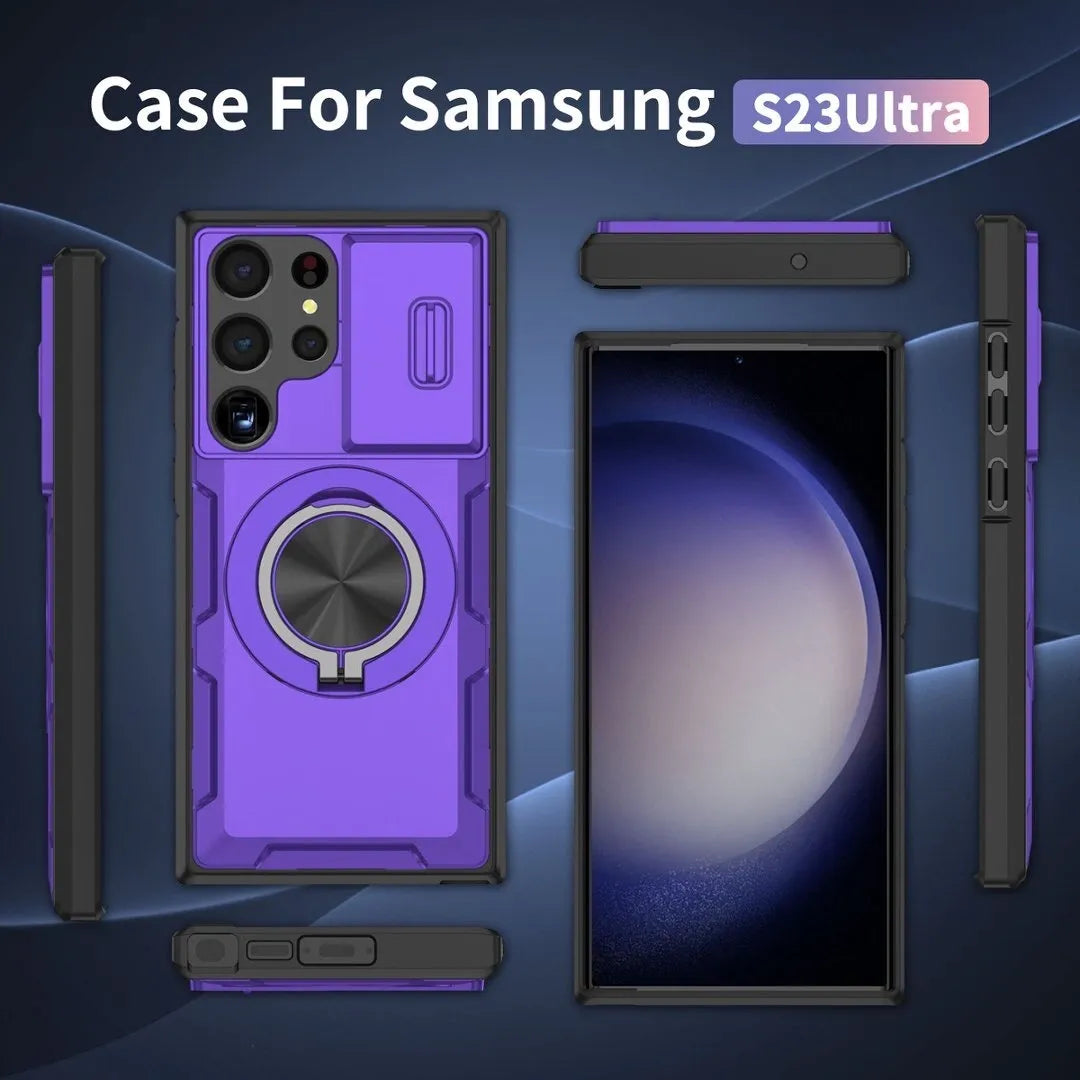 2-in-1 Magnetic Sliding Lens Case, Purple for Samsung S23Ultra V1293-MCHZS-23U
