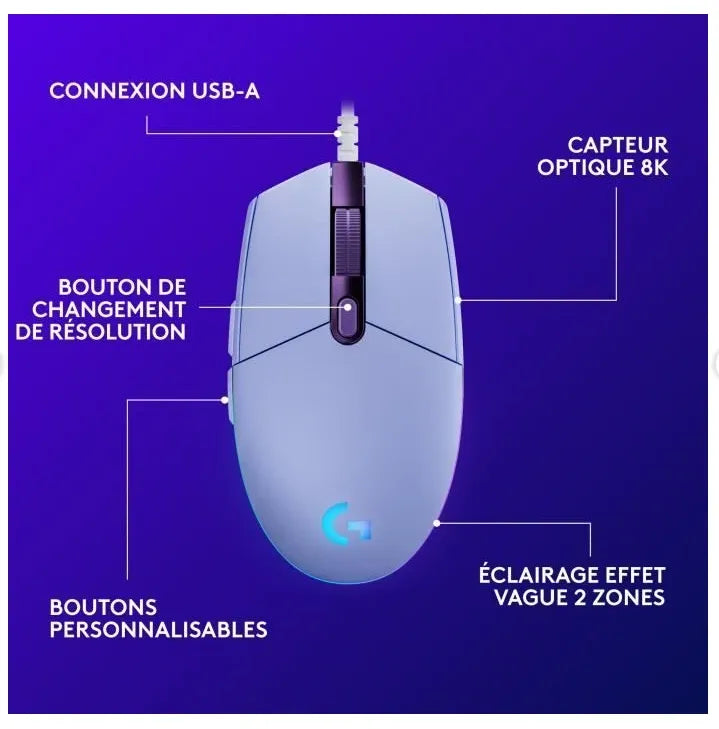 Logitech G203 LIGHTSYNC Wired Gaming Mouse - Lilac V1293-ZS-G102